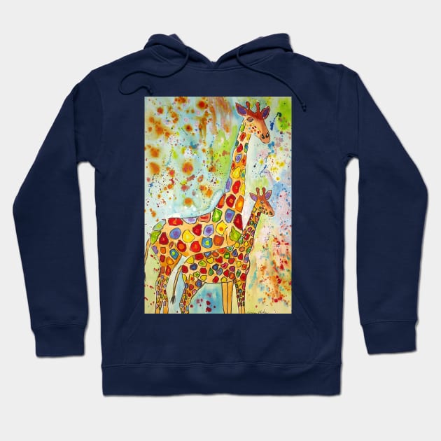 Colourful Mother and Baby Giraffes Hoodie by Casimirasquirkyart